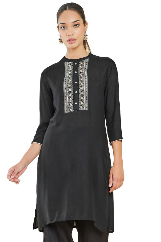 Soch Women Black Rayon Solid Kurta