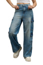 Hubberholme Women Cotton Wide Leg High-Rise Casual Jeans 55 Blue
