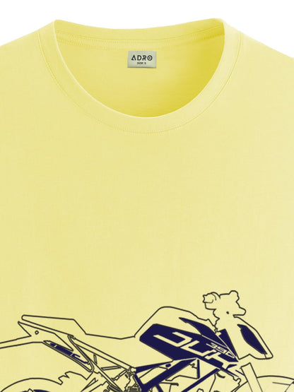 ADRO Men's Biker Design Printed 100% Cotton T-Shirt - Regular Fit, Printed T-Shirts for Men (RN24-KTM-LY_Light Yellow)