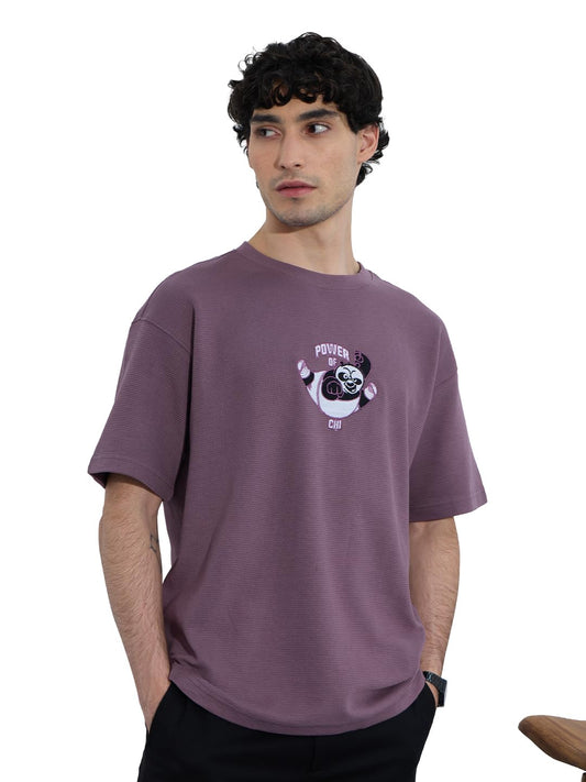 The Souled Store Kung Fu Panda: Master Men and Boys Short Sleeves Round Neck Purple Embroidered Cotton Oversized T-Shirts