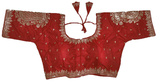 Pujia Mills Womens Readymade Blouse Embroidery Golden Zari Coding Sequence Thread Work Indian Ethnic Designer Stitched Half Slee