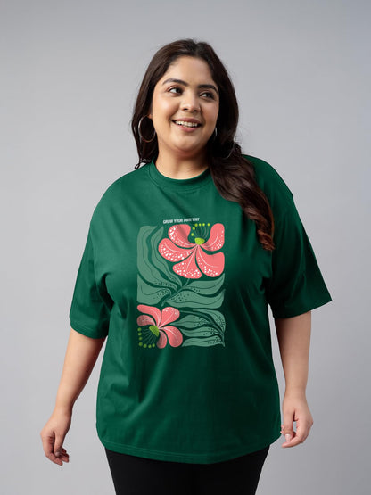 Juneberry 100% Pure Cotton Oversized Fit Latest & Trendy All Over Prints Half Sleeve Plus Size T-Shirt For Women & Girls (Ps_Jbg