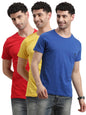 Turtle Men 100% Cotton Blue/Red/Yellow Solid Round Neck T-Shirt