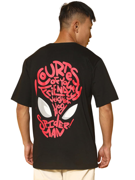 Veirdo Mens Cotton Oversized Fit Short Sleeve Round Neck Spiderman Graphic Print T-Shirt