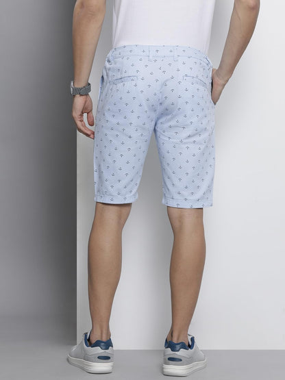 The Indian Garage Co Men Slim Fit Printed Mid-Rise Shorts Light Blue