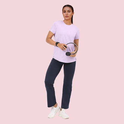 Enamor Womens Solid Relaxed Fit T-Shirt (A313_Orchid Bloom