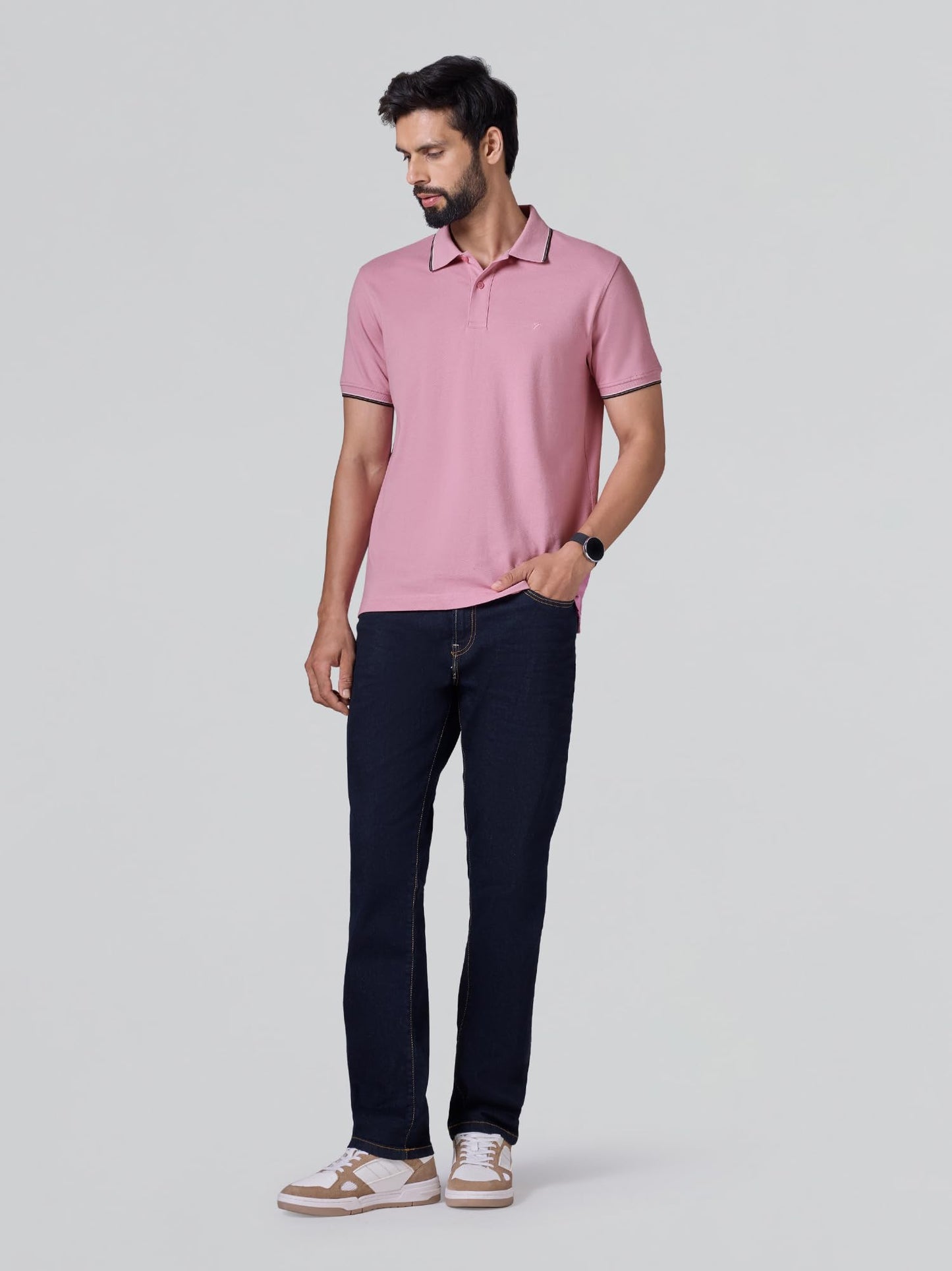 XYXX Accent Solid Halfsleeve Polo Tshirt for Men Blush Pink