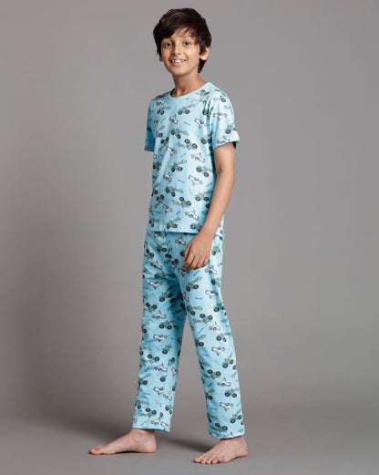 T2F Boys Cotton Pajama Set Blue