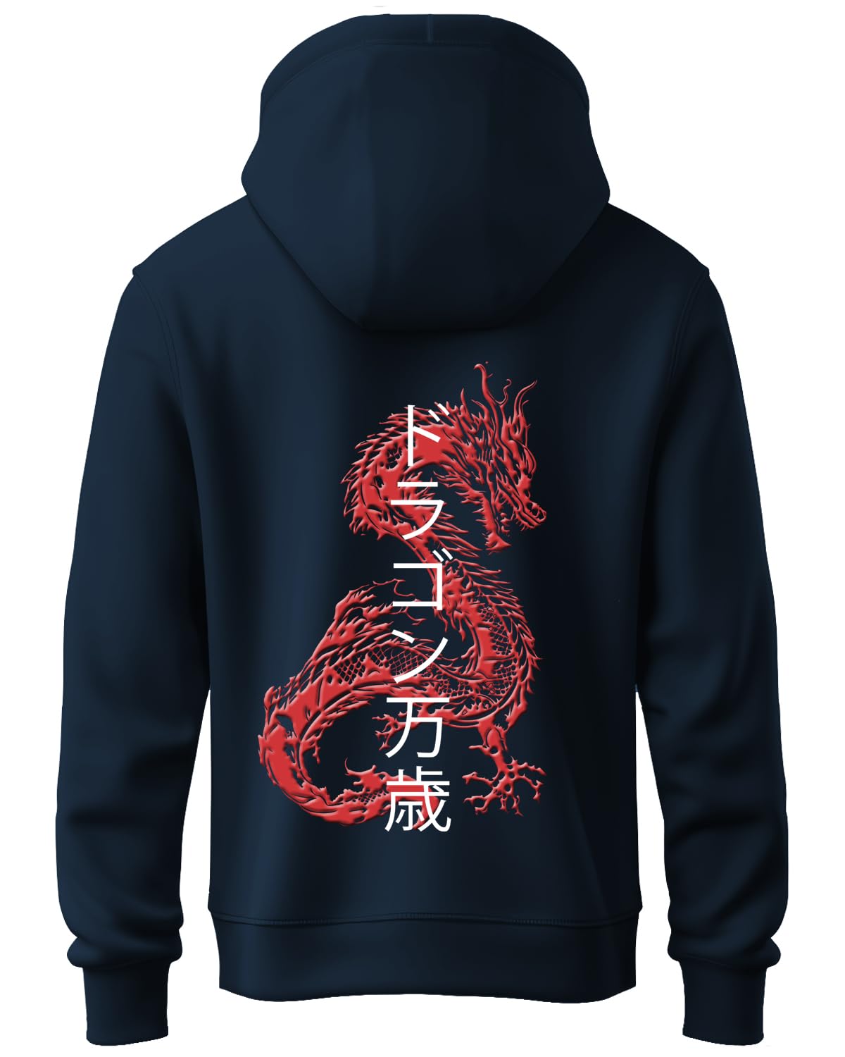 ADRO Mens Hoodies with Hail The Dragon Puff Backside Printed, 100% Cotton 340GSM. (H23-M-DRA-NB_Navy)