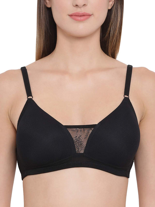 Clovia Womens Lightly Padded Non-Wired T-Shirt Bra with Lace (BR1886P13_Black_36B)