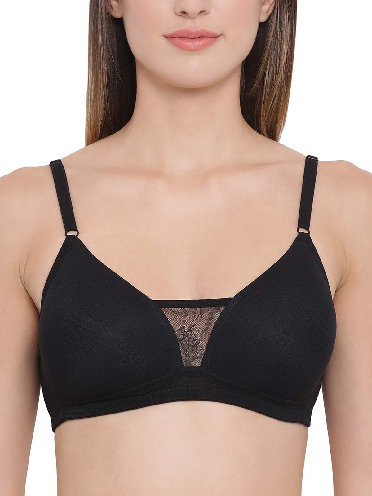 Clovia Womens Lightly Padded Non-Wired T-Shirt Bra with Lace (BR1886P13_Black_38C)