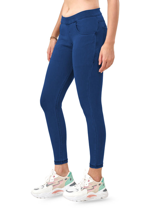Lyra WomenS Solid Mid Rise | Rich Cotton Knitted Fabric | Regular Length | Pack Of 1 Medium Blue