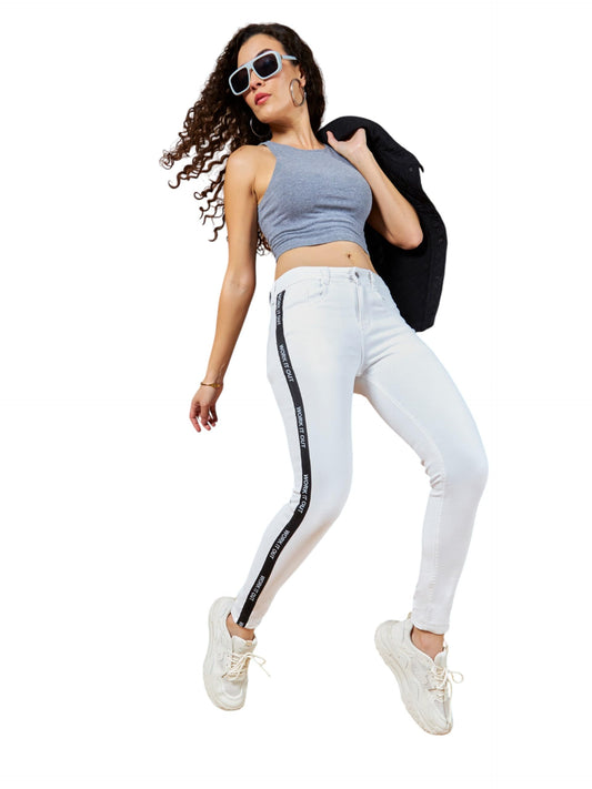 Dolce Crudo Womens Skinny Mid Rise Printed Stretchable Jeans(DOSS21DEN99-37-407-28, Ivory White, 28)