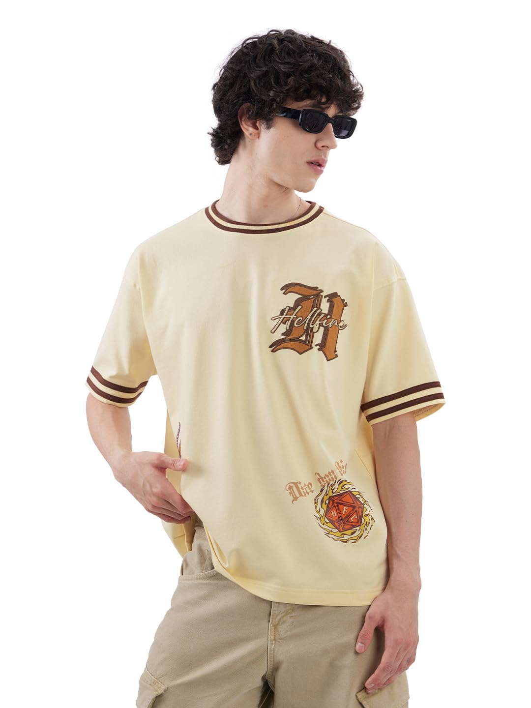 The Souled Store Official Stranger Things: Hellfire Club Men And Boys Short Sleeve Round Neck Off-White Graphic Printed Cotton O