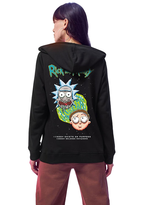 Bewakoof Official Rick and Morty Merchandise Womens Graphic Print Regular Fit Full Sleeve Hooded Neck Cotton Blend Hoodies_6288