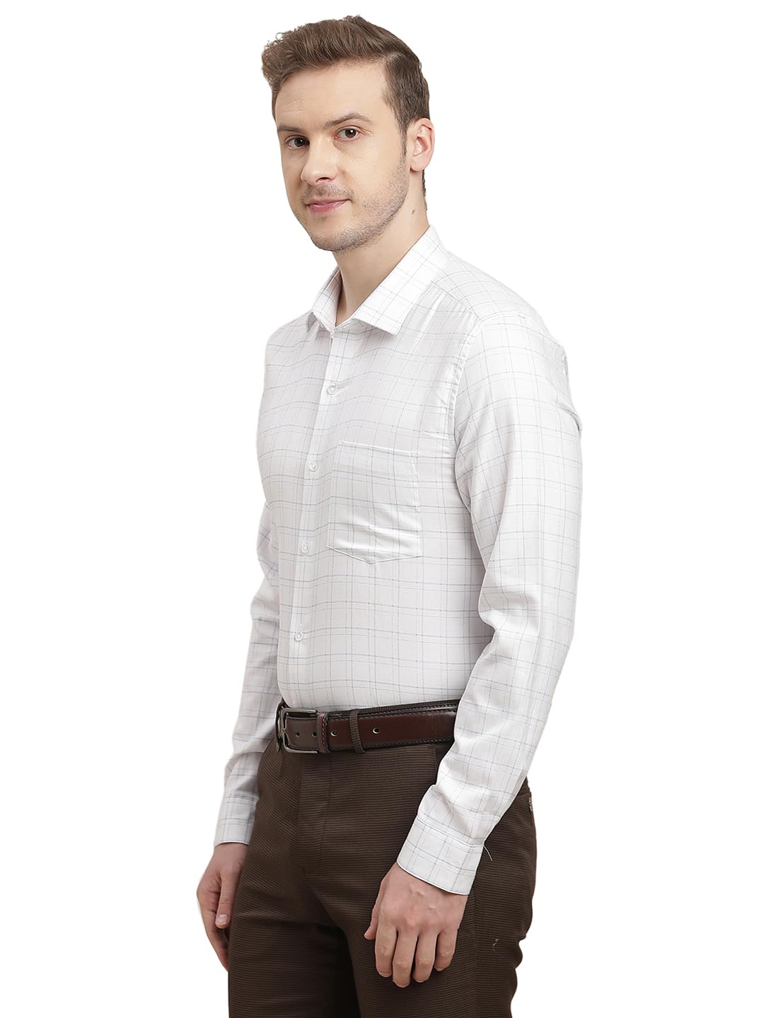 Turtle Men White Regular Fit Checkered Giza Cotton Formal Shirt