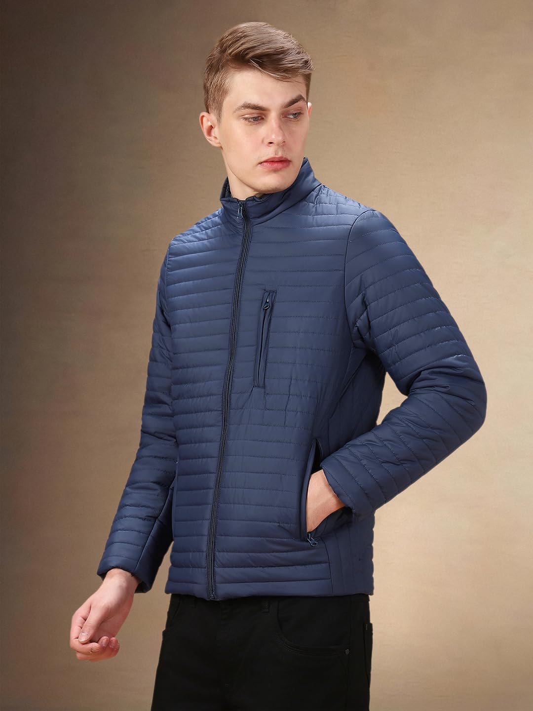 Dennis Lingo Men Solid Polyester Regular Fit Full Sleeves Puffer Jacket