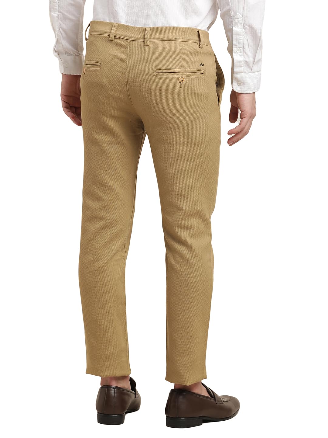 Turtle Men Cotton Stretch Dark Beige Dobby Printed Ultra Slim Fit Casual Trouser