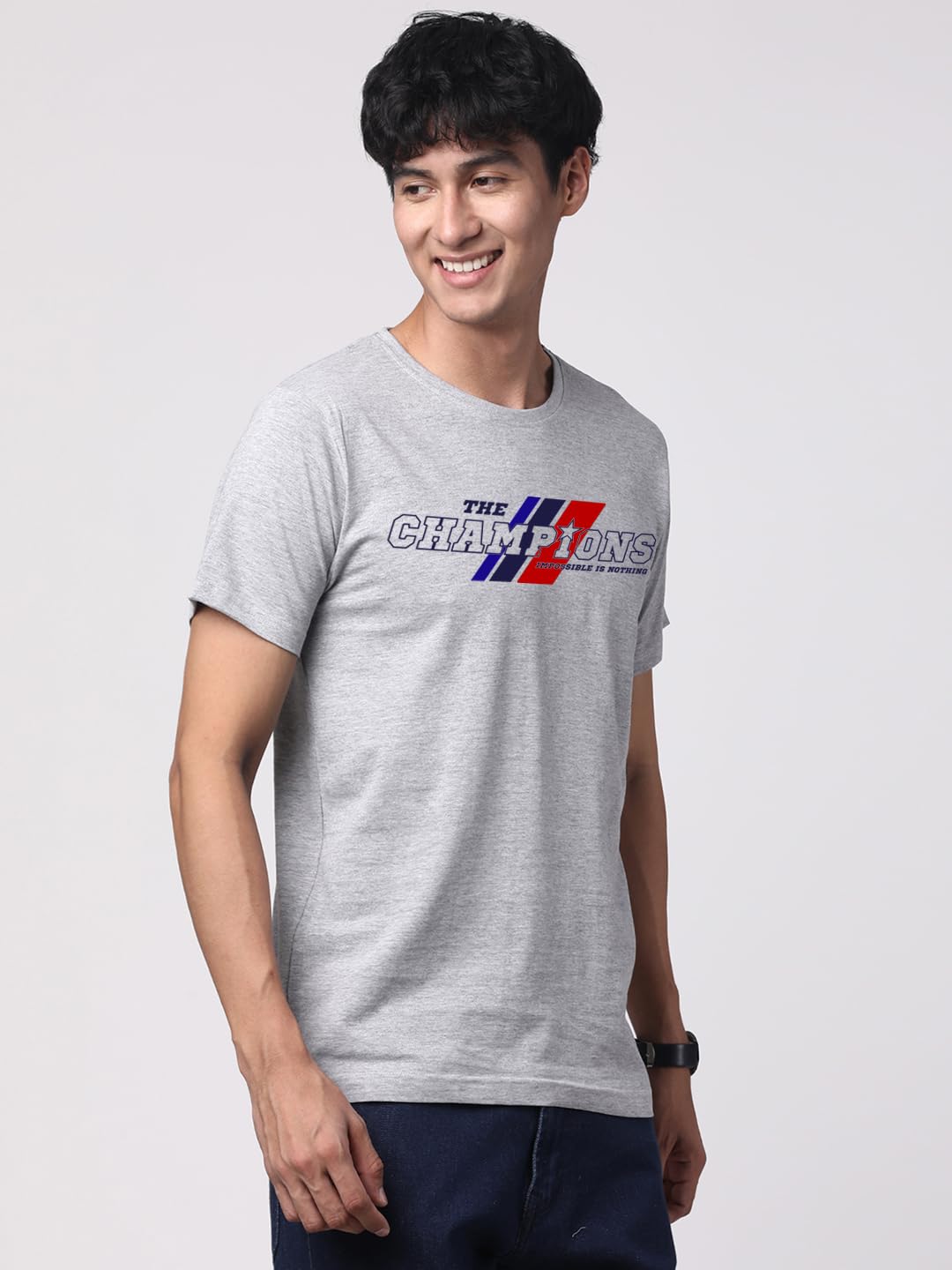 ADRO Men's Graphic Printed 100% Cotton T-Shirt - Regular Fit, Printed T-Shirts for Men (RN24-CMP-GR_Grey)