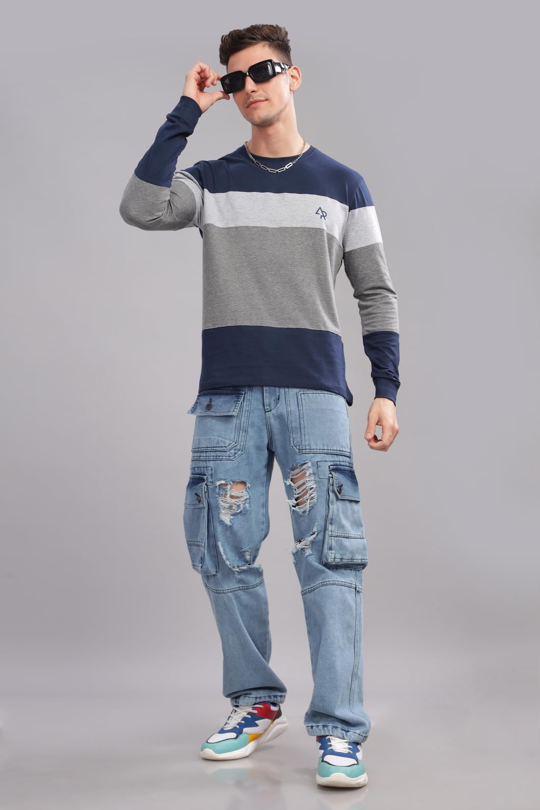 ADRO Full Sleeve Tshirt for Men | Colorblock T Shirt for Men | 100% Cotton Tshirt | Full Sleeve T-Shirt | Mens Full Sleeves T Sh