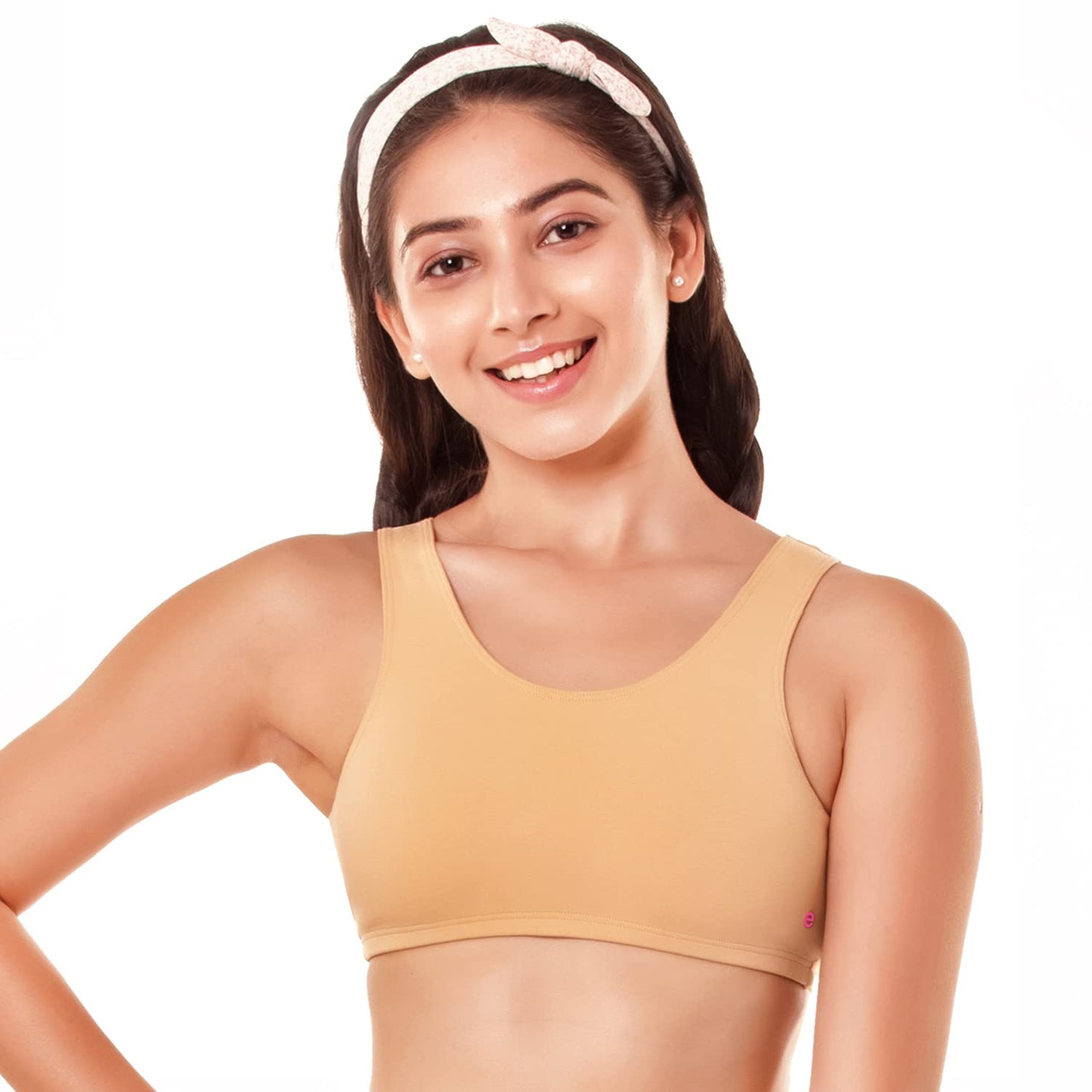Enamor Womens Wide Strap Stretch Cotton Non-Padded Antimicrobial Beginners Pop-on Wireless Teenager Bra Full Coverage Bra - BB0