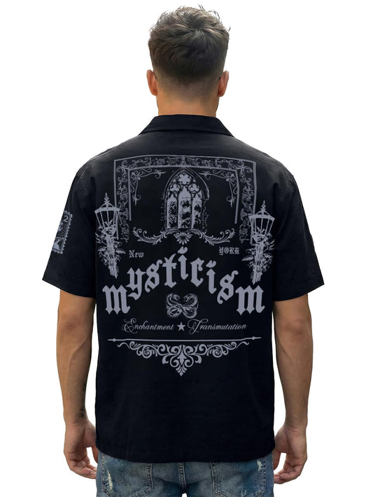 Bewakoof MenS Graphic Print Oversized Fit Half Sleeve Collar Twill Shirt_687615_Black_M