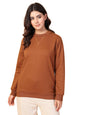 Rigo Cotton Fleece Printed Oversized Sweatshirt for Women | Full Sleeves Womens Oversized Sweatshirt | Pullover for Women Brown
