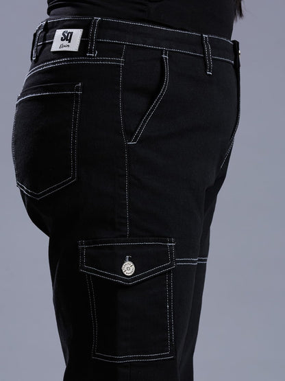 Style Quotient Women Plus Size Black Relaxed Fit High Rise Stretchable Cargos