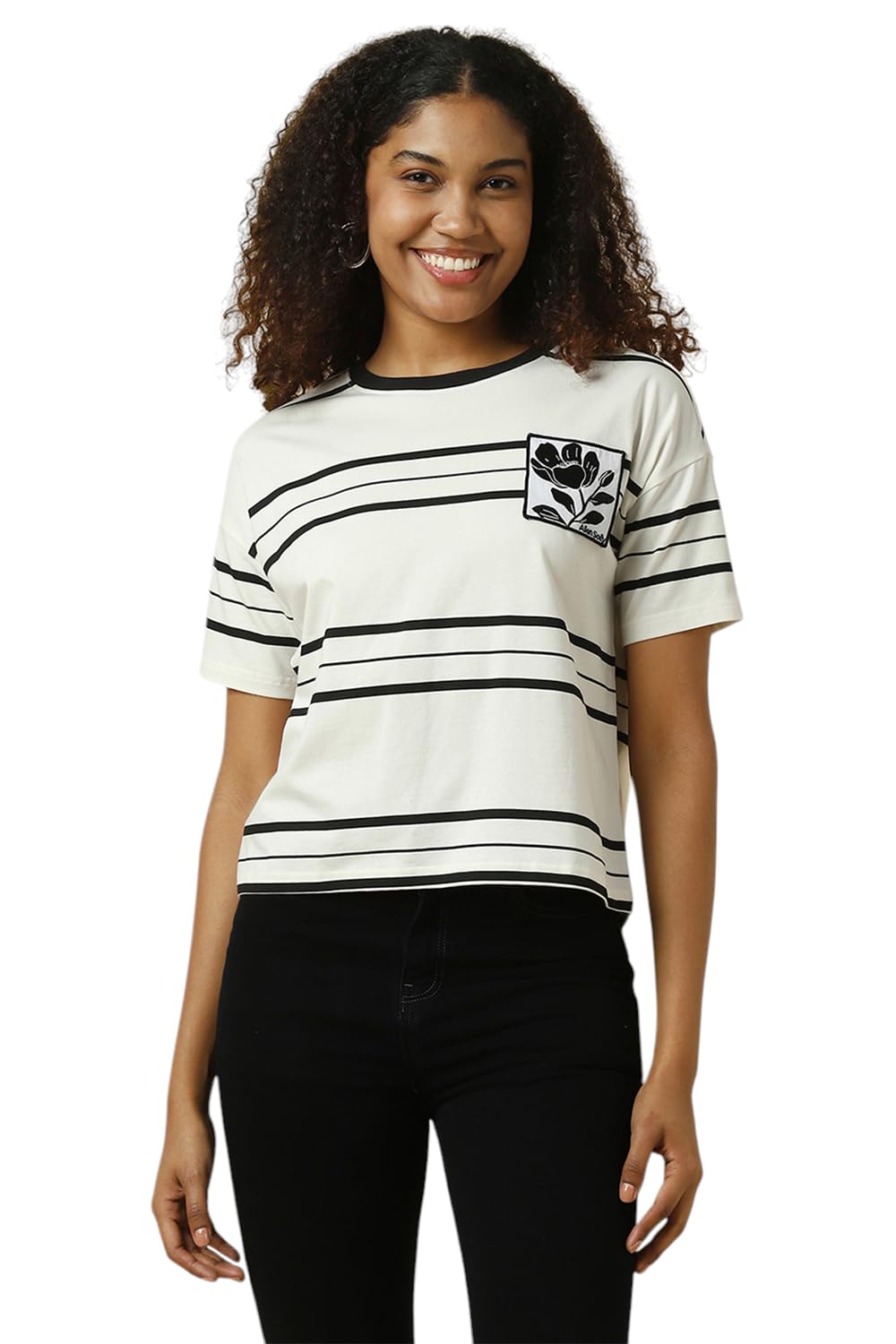 Allen Solly Women Regular Fit Striped Casual Short Sleeve T-Shirt