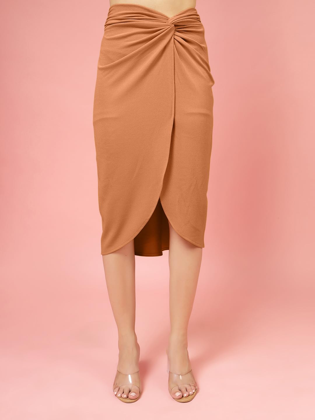 OOMPH! Ribbed Lycra Sarong Style Skirt, Orange - msk251