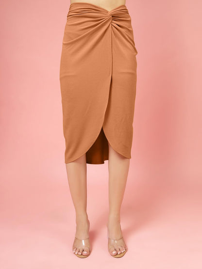 OOMPH! Ribbed Lycra Sarong Style Skirt, Orange - msk251