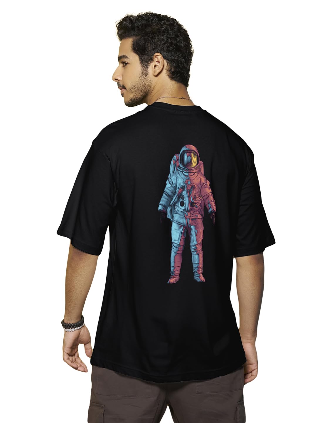 Bewakoof Mens Universal Astro Graphic Printed 100% Cotton T-Shirt - Oversized Fit, Round Neck, Half Sleeves