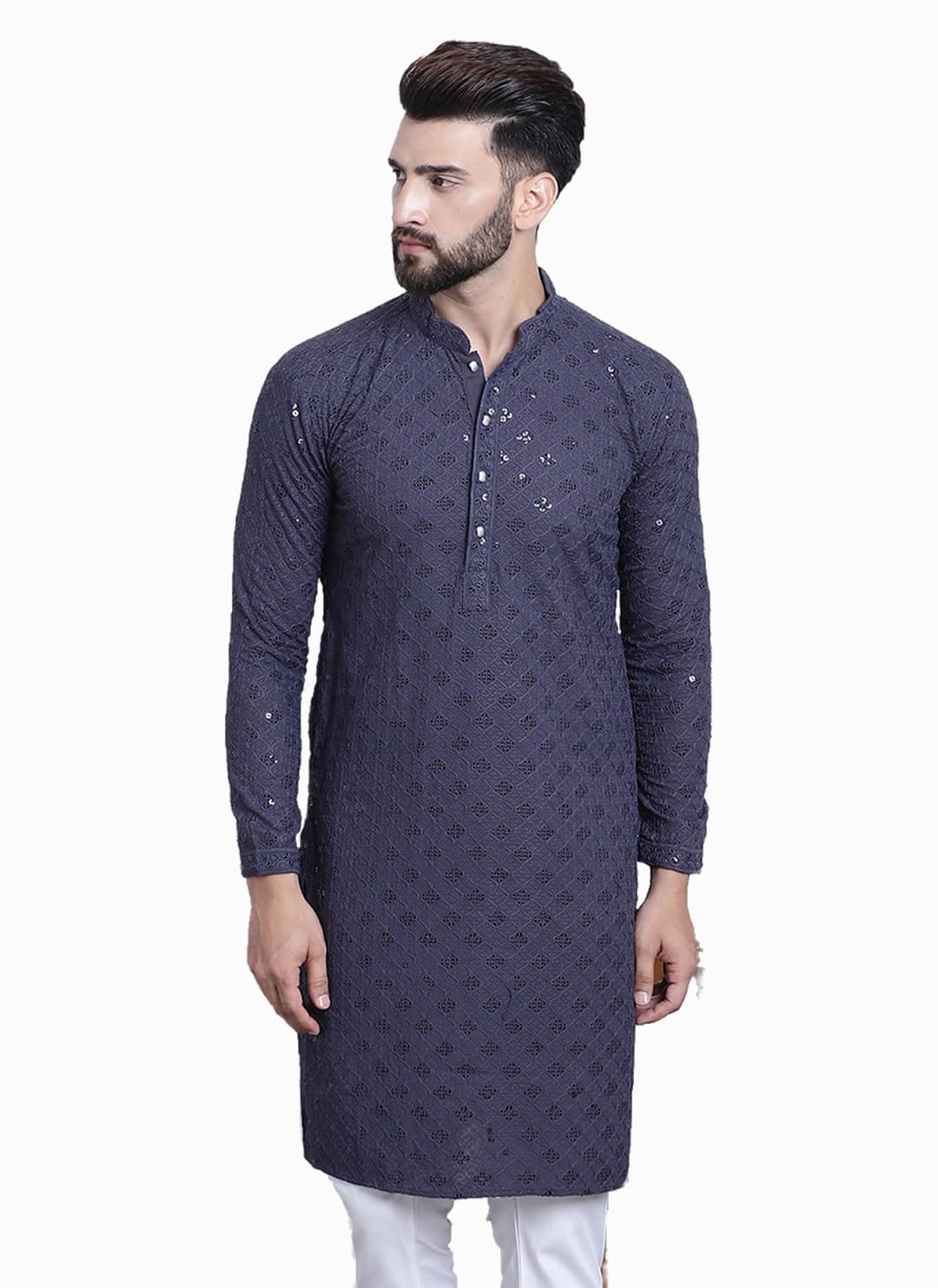 SOJANYA (Since 1958 Men's Pure Cotton Grey Sequence Only Long Kurta