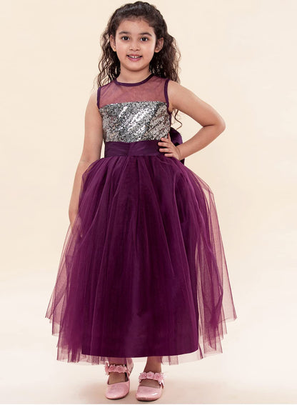 A.T.U.N. Girls Sequins Tulle Party Gown Wine-Silver