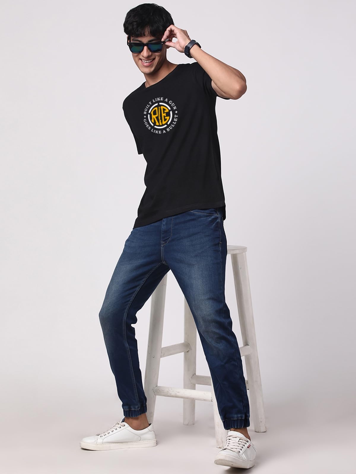 ADRO Men's Solid Regular Fit T-Shirt (RN24-BUL-BL_Black