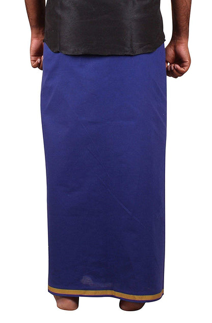Prakasam Cotton Mens Pure Cotton Fine Quality Stitched Pocket Welcro Attachment Blue Colour Dhoti For Mens