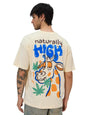 The Souled Store Naturally High Men and Boys Short Sleeves Round Neck Graphic Printed Cotton Oversized T-Shirts Yellow
