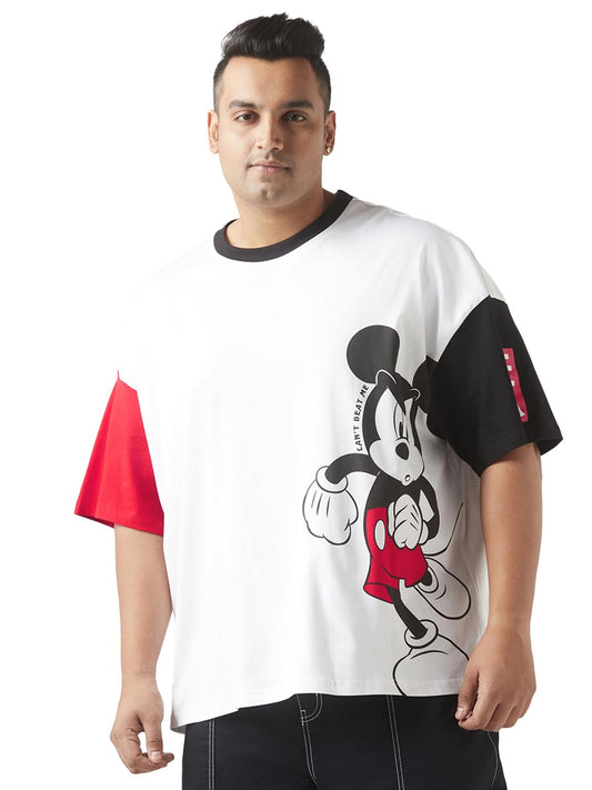Bewakoof Plus Official Disney Merchandise Mickey Oversized Graphic Print Oversized Fit Half Sleeve Round Neck Cotton Plus Size T