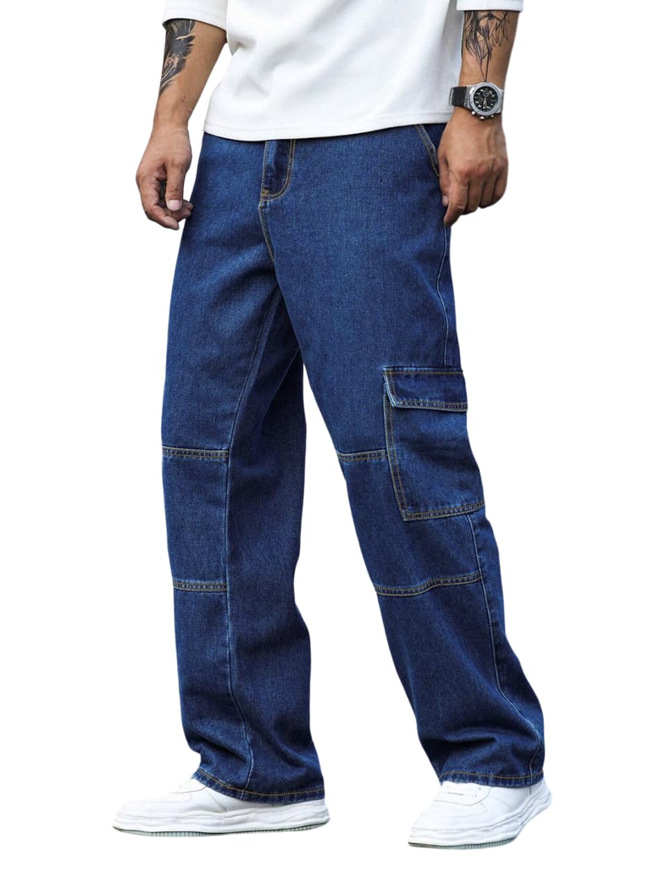 Nobel Monk Men Jeans |Men Jeans Pants |Mens Cargo Jeans | Men Loose Straight Jeans Navy Blue