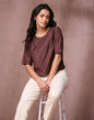 Fabindia Brown Viscose Silk Embroidered Short Top