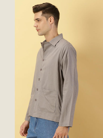 Thomas Scott Oversized Linen Double Pocket Solid Shirts for Mens Grey