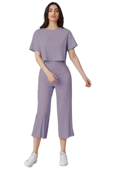 Leriya Fashion Women Co Ord Set | Ribbed Pajama Set | Casual Wear Pant Top Set | Fancy Co-Ord Set | Pack Of 2 | Drop Shoulder Kn