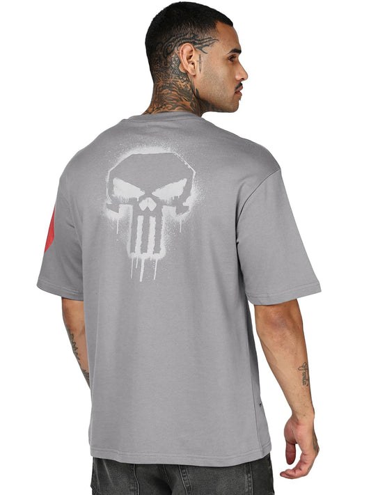 Bewakoof Heavy Duty 1.0 Official Marvel Merchandise Punisher MenS Graphic Printed Oversized Fit Half Sleeve Round Neck Terry T-