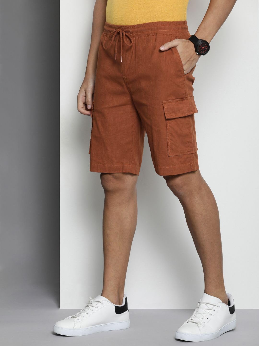 The Indian Garage Co Men Slim Fit Solid Mid-Rise Cargo Shorts