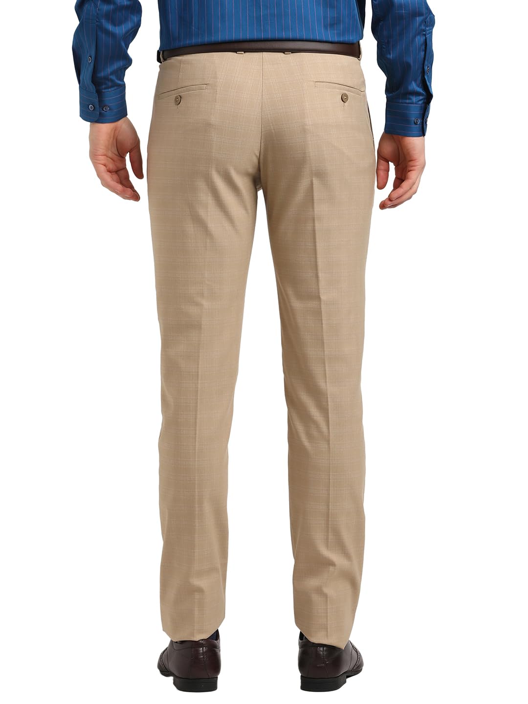 Turtle Men Poly Viscose Stretch Slim Fit Beige Formal Trouser