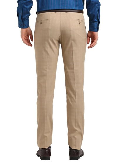 Turtle Men Poly Viscose Stretch Slim Fit Beige Formal Trouser