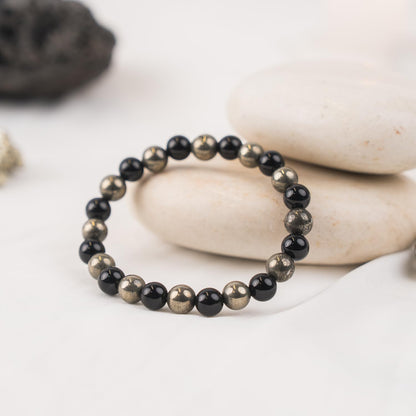 Astrotalk Richie Rich Bracelet | Money Magnet Crystal for Wealth, Confidence & Protection | With Pyrite & Black Obsidian | Bracelet for Man & Woman | Gift for Man & Woman