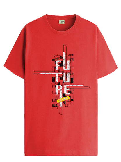 ADRO Men's Graphic Printed 100% Cotton T-Shirt - Regular Fit, Printed T-Shirts for Men (RN24-FTR-RD_Red)