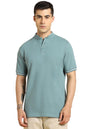 Dennis Lingo MenS Cotton Sea Green Solid Stand Collar T-Shirt