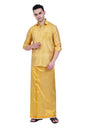 Prakasam Cotton-Mens Art Silk Wedding Set/Art Silk 8 Mulam (8-Yard) Dhoti And Stitched Half Sleeve Shirt